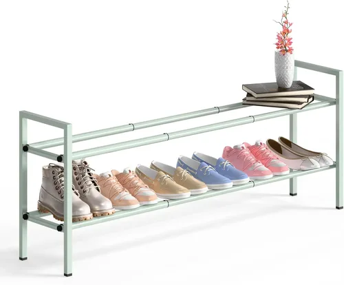 Vista 15 de Bumusty estante de zapatos de 2 niveles largo y expandible para clóset, estante de zapatos ajustable de 46-112 cm para entrada, estante organizador