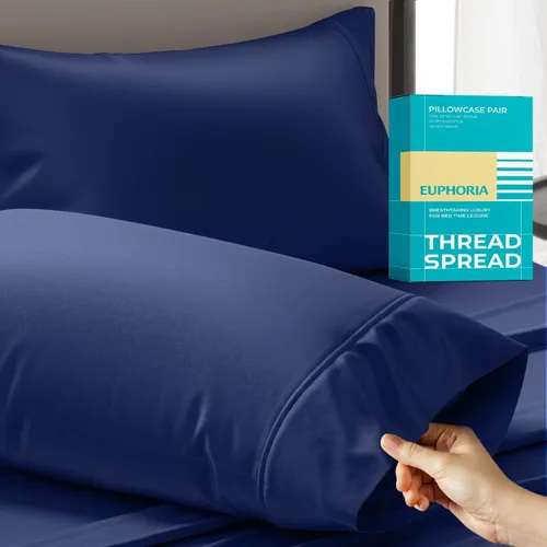Vista 15 de THREAD SPREAD Fundas de almohada 100 % de algodón egipcio, fundas de almohada de 800 hilos, tamaño Queen / estándar, paquete de 2 unidades, suaves