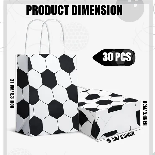 Vista 2 de Fainne 30 bolsas de regalo de fútbol, bolsas de regalo de fútbol, bolsas de papel con asas para dulces, aperitivos deportivos, bolsa de regalo