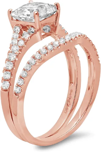 Vista 5 de Clara Pucci Juego de anillos de compromiso de zafiro blanco creado en laboratorio de 2.01 quilates con diseño solitario de corte princesa
