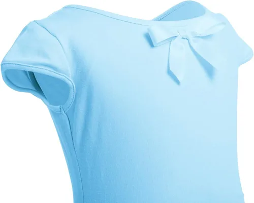 Vista 4 de OBEEII Vestido de ballet de manga corta para niña y niña con falda alta y falda de leotardo bailarina de gimnasia