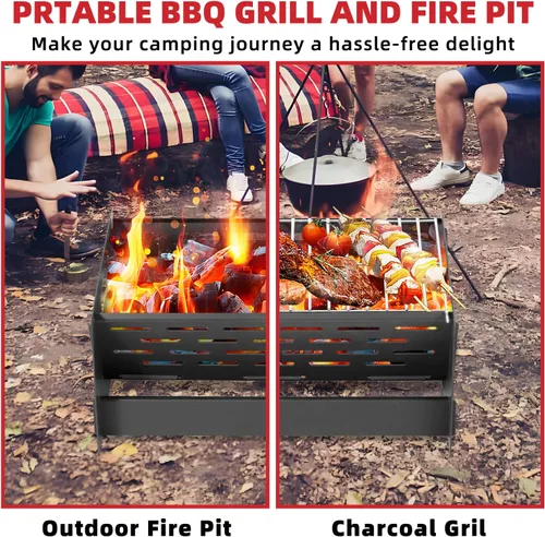 Vista 4 de Parrilla de carbón portátil plegable de 12" para acampar Negro