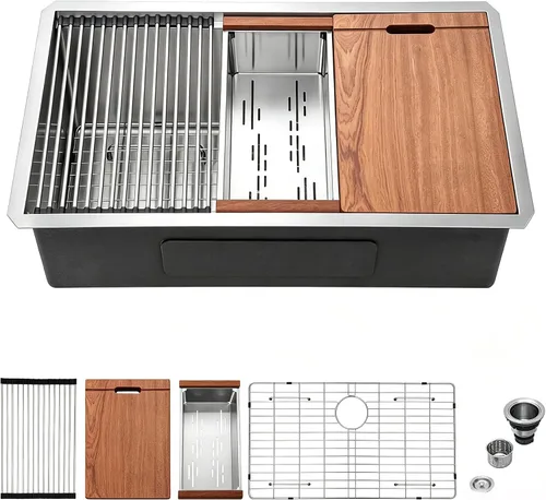 Vista 15 de Mocoloo Fregadero de barra bajo encimera de 13 pulgadas color negro plomizo – Fregadero de cocina pequeño de acero inoxidable T304 de 13 x 15