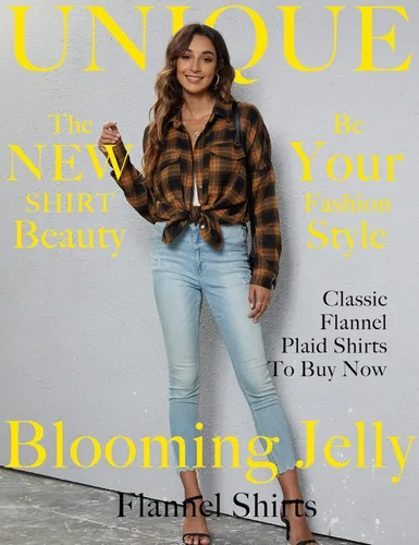 Vista 5 de Blooming Jelly - Camisas de franela con botones para mujer, de manga larga, con cuello de solapas, mezcla de chaqueta y camisa, para negocios o uso