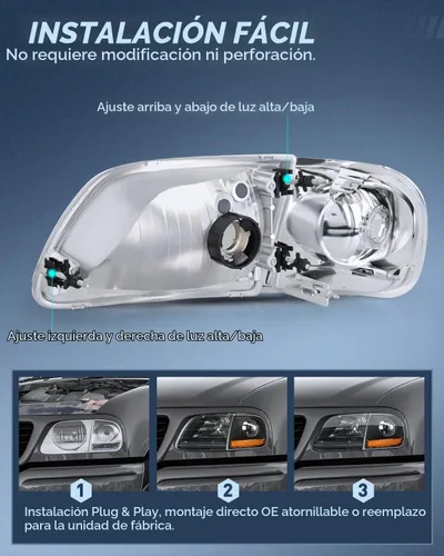 Vista 4 de Nilight - Conjunto de faros delanteros compatible con Ford F-150 Expedition 1997 1998 1999 2000 2001 2002 2003, carcasa negra, reflector ámbar