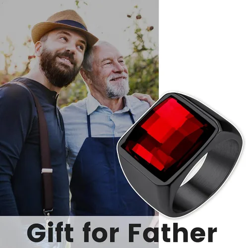 Vista 2 de Anillos cuadrados de sello de piedras preciosas para hombres, anillo de meñique personalizado de acero inoxidable con piedra natal de topacio azul