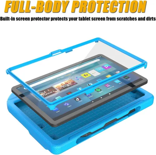 Vista 4 de Funda para tablet Amazon Fire Max 11 para niños (13ª generación, versión 2023), ligera, a prueba de golpes, con asa y soporte para tablet Kindle Azul