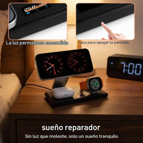 Vista 7 de MONASAY 25W 3-in-1 Wireless Charging Station for Apple with Smart Screen TURBO Indicator,25W Fast Charging,Foldable Magnetic Design,45W PD Black