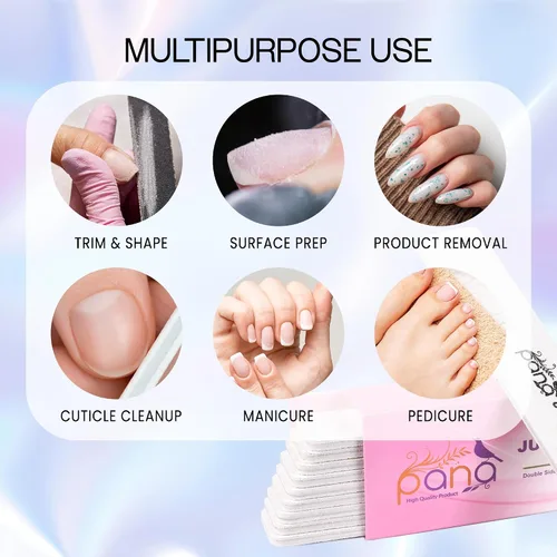 Vista 7 de PANA Lima de uñas Emery Jumbo de doble cara para manicura, pedicura, uñas naturales y acrílicas, color blanco (grano 80/80), paquete de 50