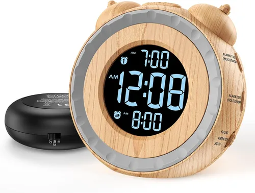 Vista 10 de uscce Reloj despertador fuerte dual con agitador de cama - Atenuador 0-100%, reloj despertador vibratorio para personas que duermen pesadas