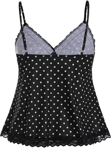 Vista 2 de SOLY HUX Tops tipo babydoll a rayas con encaje Y2K para mujer Negro (Black Polka Dots)