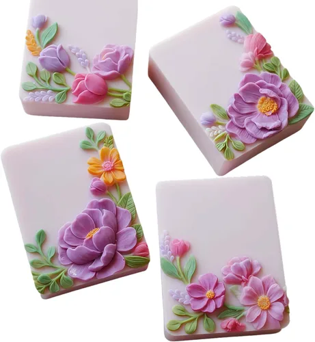 Vista 16 de Molde de jabón hexagonal para alivio de flores, 3 cavidades, molde de silicona para jabón natural, vela perfumada, cera de chocolate, mousse