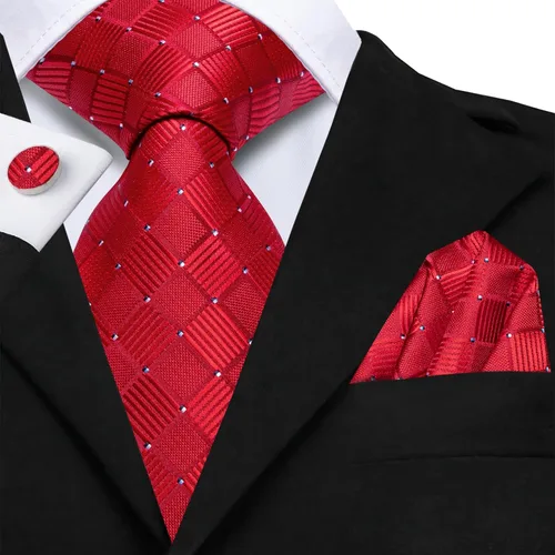 Vista 245 de Hi-Tie Corbata clásica de cachemira para hombre con pañuelo y gemelos a cuadros