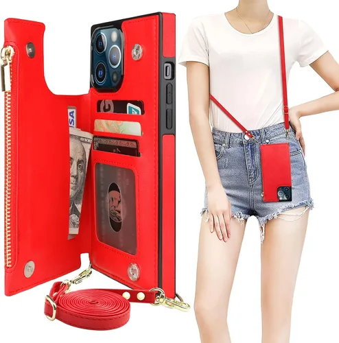 Vista 9 de Bocasal Funda tipo cartera cruzada para iPhone 13 Pro Max con soporte de ranura para tarjetas de bloqueo RFID, funda magnética con tapa, bolso
