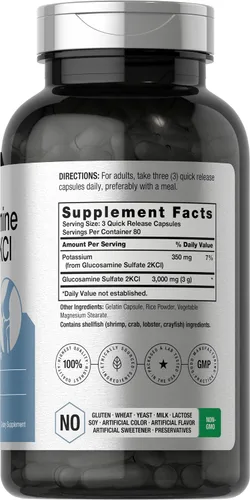 Vista 2 de Horbäach Sulfato de Glucosamina 2KCI con Potasio 3000mg 240 Cápsulas Suplemento sin OMG y sin gluten