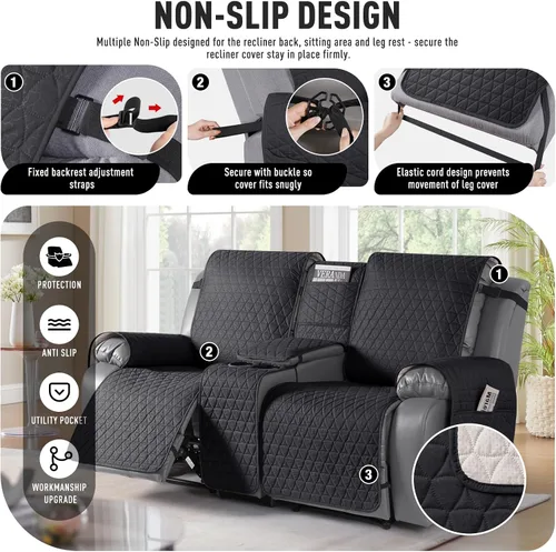 Vista 5 de TAOCOCO - Funda reclinable para sofá de 2 plazas con consola 100% impermeable, funda reclinable lavable antideslizante para 2 asientos, protector