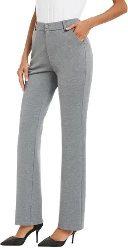 Vista 4 de iChosy Pantalones de trabajo elásticos de pierna recta para mujer, pantalones de trabajo, negocios, oficina, pantalones casuales con bolsillos