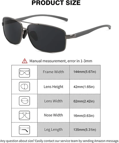 Vista 6 de WOWSUN Gafas de sol polarizadas para hombre, protección UV, marco de metal rectangular, gafas de sol de moda para hombre, para conducir golf