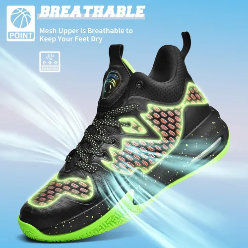 Vista 5 de ASHION Zapatos de baloncesto para hombre, tenis de baloncesto medios, antideslizantes, para entrenamiento con amortiguación al aire libre