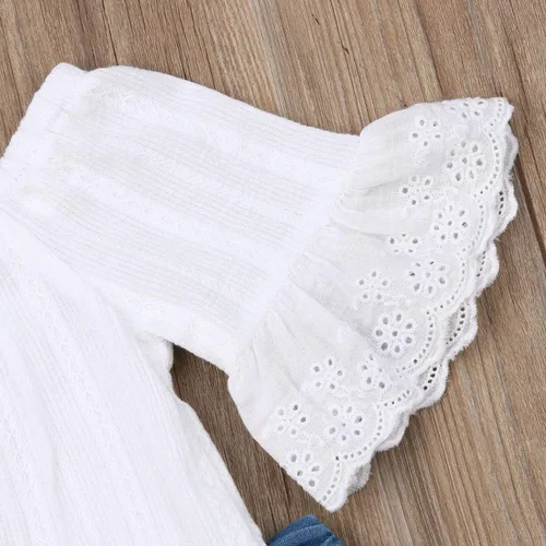 Vista 6 de Conjunto de vestir para bebé y niña, con camiseta sin mangas y pantalón corto vaquero desgarrado, conjunto de vestir de falda o pantalón corto
