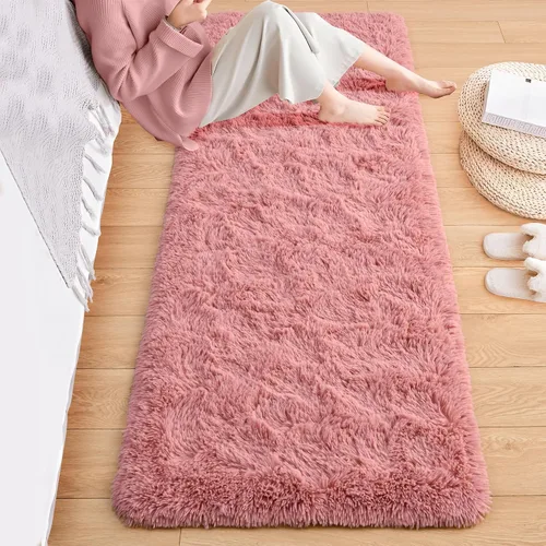 Vista 39 de ISEAU Alfombra de pasillo cómoda y esponjosa para dormitorio, de felpa con base de goma antideslizante, para dormitorio de bebé, al lado de la cama
