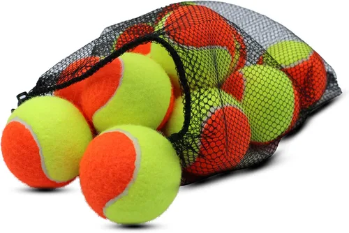 Vista 2 de Pelotas de tenis, paquete de 12 pelotas de tenis de baja compresión del 50% para principiantes, jóvenes, niños, entrenamiento con bolsa de malla