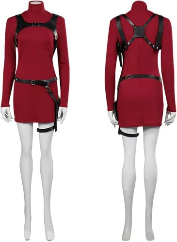 Vista 4 de LMPN Disfraz de Ada Wong para mujer, disfraz de Cheongsam rojo Ada, juego Evil Remake, trajes de Halloween