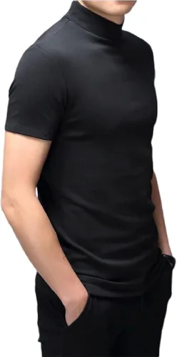 Vista 2 de Rela Bota Camisetas de moda para hombre, ropa interior térmica, camisetas de media manga corta de cuello alto, ajuste delgado, básicas