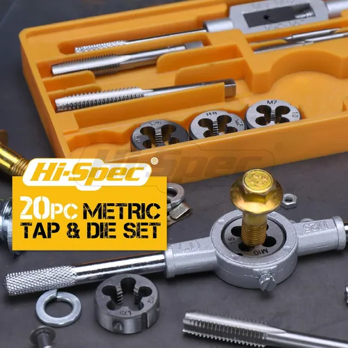 Vista 6 de Hi-Spec Juego de roscas y troqueles métricos, 20 piezas M3–M12 Kit de reparación de roscas para rosca de tornillo y perno, herramientas básicas