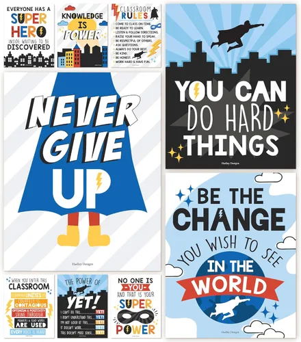 Vista 20 de Hadley Designs Póster motivacional para decoración de aula, 9 pósteres de aula de mentalidad de crecimiento, decoración de pared inspiradora