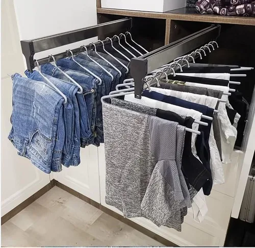 Vista 3 de Barra de Percha para Armario, Barra Extensible para Armario de 30-60cm, Barra de Ropa para Armario, Organizador de Armario para Pantalones y Abrigo