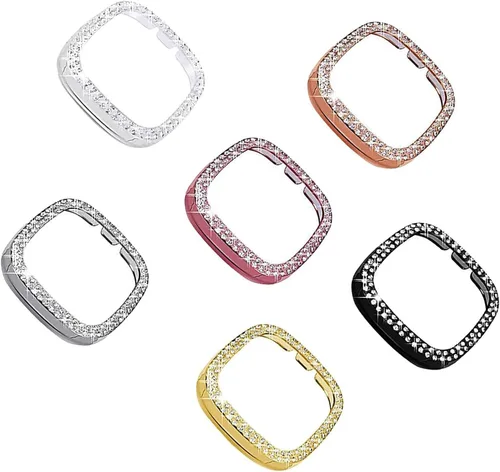 Vista 10 de Funda protectora brillante compatible con Fitbit Versa 3/Sense, marco de parachoques de diamantes de imitación de cristal brillante para mujer