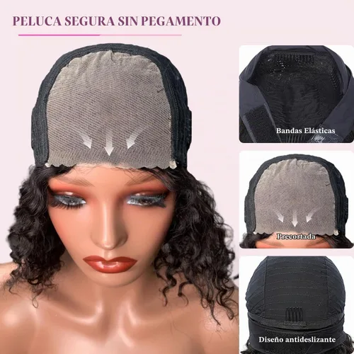 Vista 3 de Pelucas de cabello humano rizado con cierre de encaje HD de 5x5 de onda profunda para mujeres morenas, sin pegamento, pre cortadas, 180%