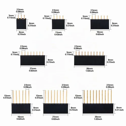 Vista 2 de Glarks Kit surtido de conectores de clavijas macho y hembra de 0.094 pulgadas, 100 protectores apilables y 12 cabezales de placa PCB separables