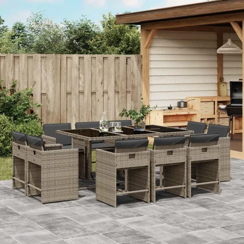 Vista 40 de 9-Piece Patio Dining Set with Cushions Beige Poly Rattan Outdoor Furniture for Garden Backyard Balcony – Foldable Chairs Space Saving Design