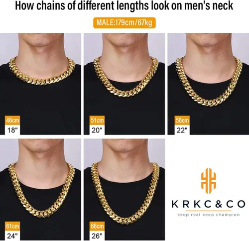 Vista 5 de KRKCCO 18mm12mm Iced Cuban Link Chain 18k Gold Necklace for Men Durable and Anti-Tarnish Urban Street-wear Never Fading Everlasting Shine Hip Hop