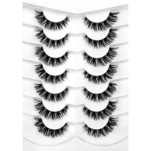 Vista 31 de Pooplunch - Pestañas postizas estilo ojo de gato, extensión de volumen 8D natural, finas, cortas, de visón sintético, tiras de pestañas postizas