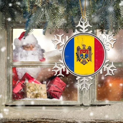 Vista 6 de Moldavia - Adorno de Navidad de metal con copo de nieve de metal, regalo patriótico, recuerdo de recuerdo, adornos de Navidad, bandera nacional