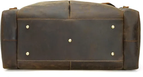 Vista 4 de Polare - Bolsa de lona de cuero de grano completo para hombre, de 24 pulgadas, para viajes, gimnasio, deportes, fin de semana, grande, Marrón, Retro