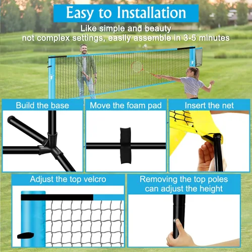Vista 6 de Juego de red de bádminton de pickleball para patios traseros, juego combinado de voleibol portátil todo en uno con red ajustable, palas de voleibol