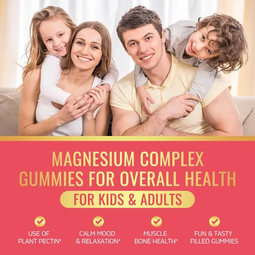Vista 4 de Gomitas de complejo de magnesio para niños y adultos, glicinato de magnesio, taurato, citrato, suplemento de malato, ayuda a aliviar el estrés