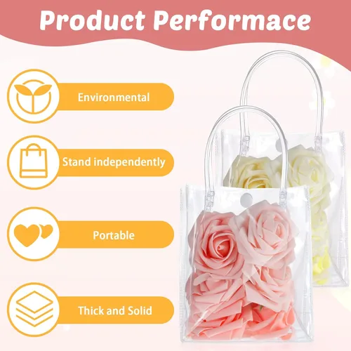 Vista 3 de LEIFIDE 40 bolsas de regalo transparentes con asas, de 5.9 x 5.1 x 2.76 pulgadas, de plástico de PVC, reutilizables, bolsas a granel para compras