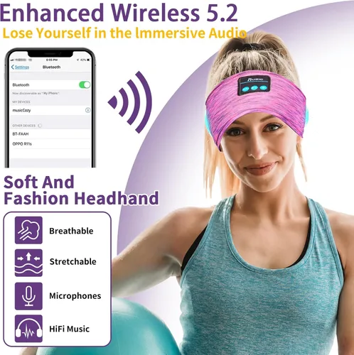 Vista 6 de Paquete de 2 auriculares inalámbricos para dormir con diadema rosa+rosa rojo