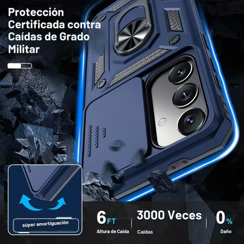 Vista 5 de Janmitta Compatible con Samsung Galaxy S24 FE Funda con Cubierta Deslizante Integrada para Lente de Cámara + Protector de Pantalla + Soporte de Azul