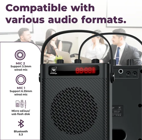 Vista 4 de Amplificador de voz Bluetooth de 40 W con micrófono de auriculares y micrófono de mano Portable Rechargeable PA System for Teachers &