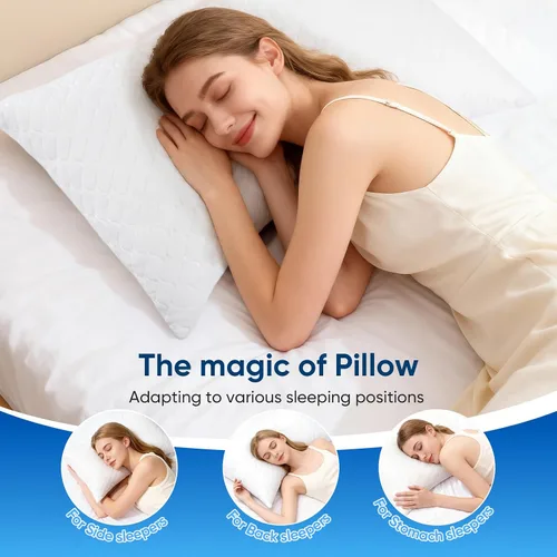 Vista 4 de TWK Almohada de cama ajustable original con diseño ergonómico para dormir, buena para dormir de lado, espalda y boca abajo con funda extraíble Blanco