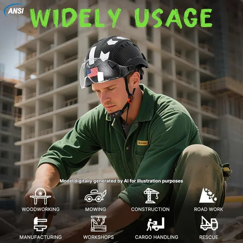 Vista 9 de Aolamegs Carbon Fiber Pattern Hard Hat with Visor, ANSI Z89.1 Vented Safety Helmet, OSHA Approved Construction Hardhat for Men, 6-Point Suspension