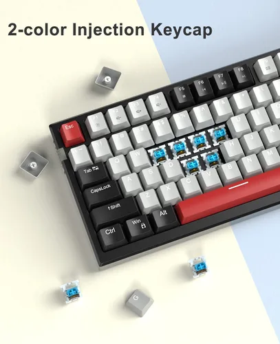 Vista 4 de Teclado mecánico compacto 80% para juegos, teclado mecánico intercambiable en caliente con teclado numérico e interruptores rojos, teclado