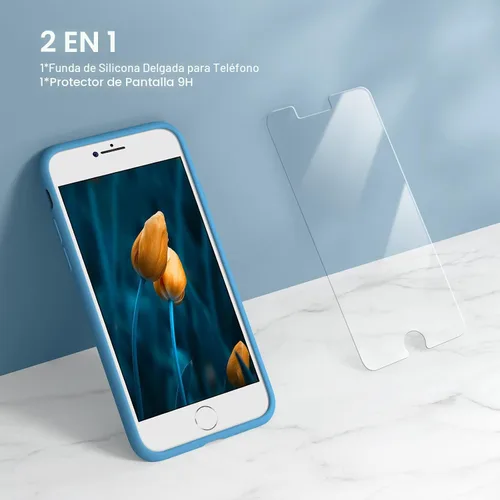 Vista 2 de Miracase Funda de silicona para iPhone SE 2022/SE 2020/7/8, color azul Azul Capri