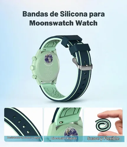 Vista 5 de Stanchev Correas para reloj Moonswatch, correa de silicona suave compatible con reloj Omega x Swatch MoonSwatch Speedmaster de 0.78 pulgadas, correa